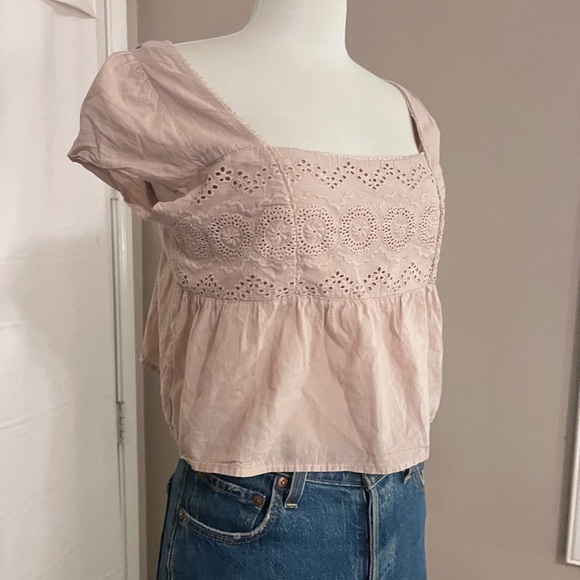 Urban Romantics Beige 100% Cotton Eyelet Crop Top - Picture 3 of 3
